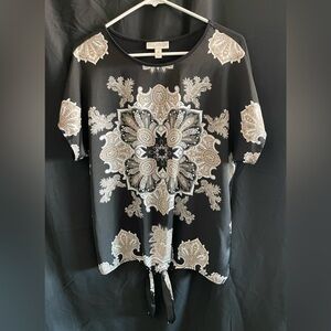 Dana Buchman Black Paisley-Medallion Tie-Hem Blouse